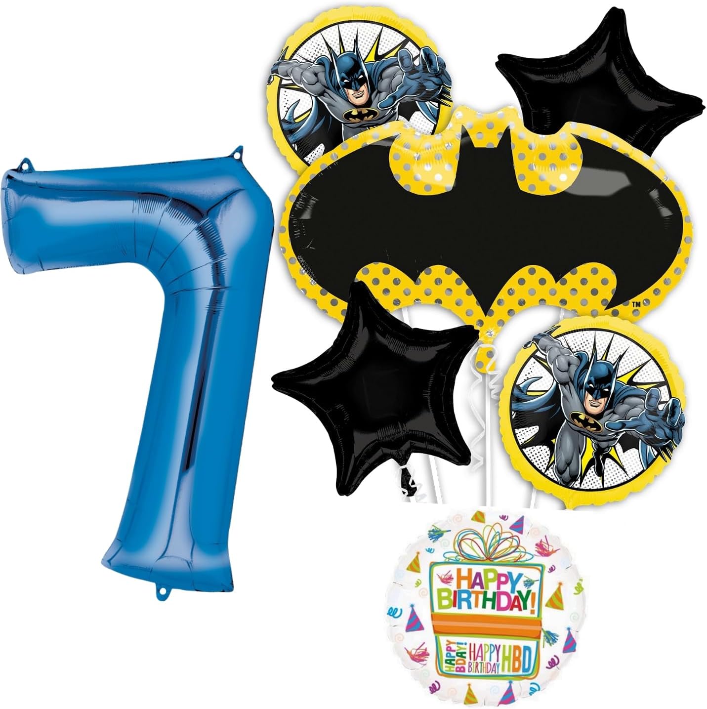 Anagram Batman 7th Birthday Party Supplies 7pc Balloon Bouquet Decorations