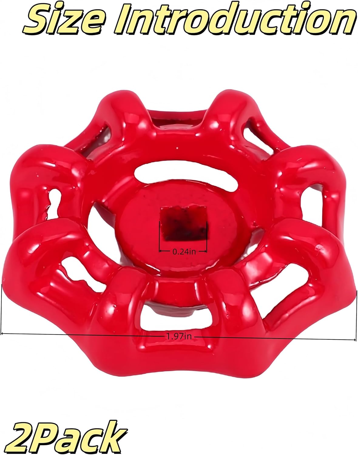 2pcs Rustproof Faucet Handle,6x6mm Round Wheel Hose Bib Handle Red Water Spigot Handle,Outdoor Faucet Valve for Garden Bathroom