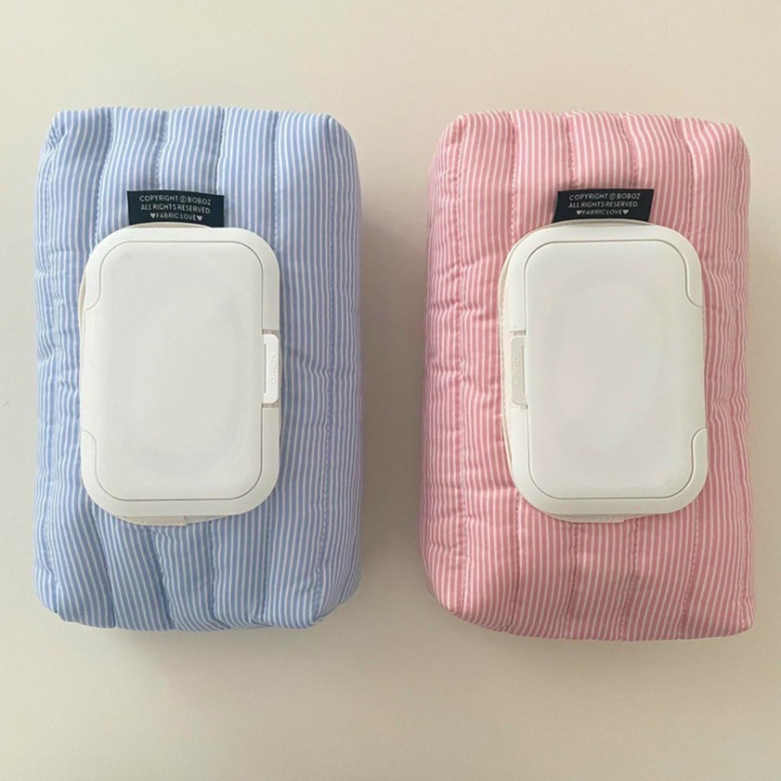 Cotton Striped Quilted Wet Wipes Dispenser, Portable Reusable Wet Tissue Case, Waterproof Wipes Storage Pouch for Travel, Car, Office & Home, Baby Care Accessory for Moms and Parents - 4