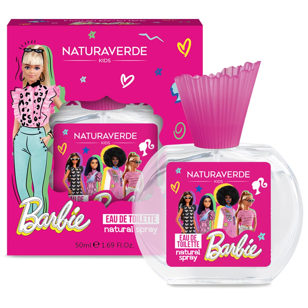 Naturaverde | Kids - Mattel Barbie - Eau de Toilette Spray per Bambini, Profumo Piacevole sulla Pelle, Contiene Alcool, Natural Spray, 50ml