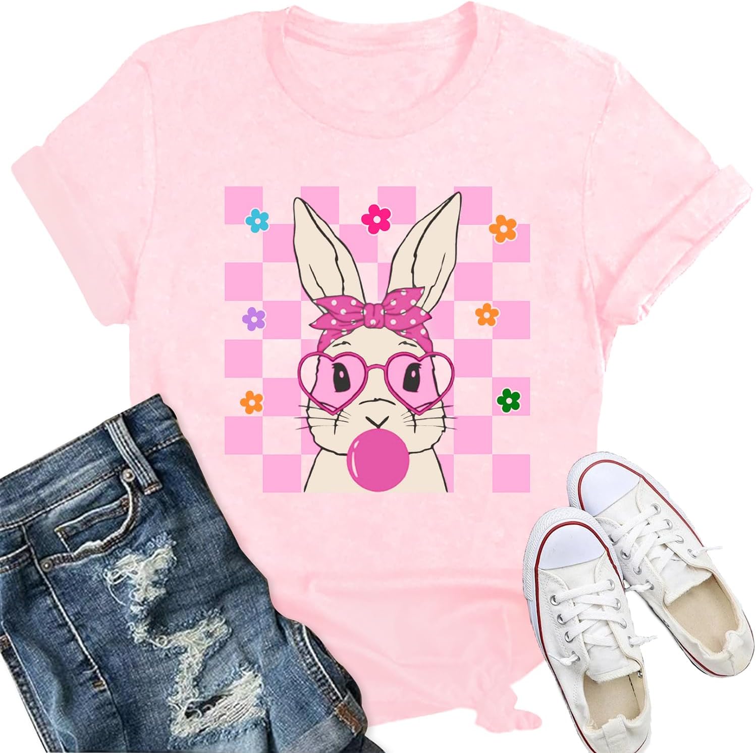 Easter Bunny Shirts for Women Happy Easter T-Shirt Cute Leopard Rabbit Face Tshirt