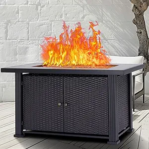 44" Propane Fire Pit Table, 50000BTU Rectangle Fire Table with Cover & Rain Cover, Sturdy Steel and Iron Fence Surface, CSA Safety Certified, Companion for Your Garden