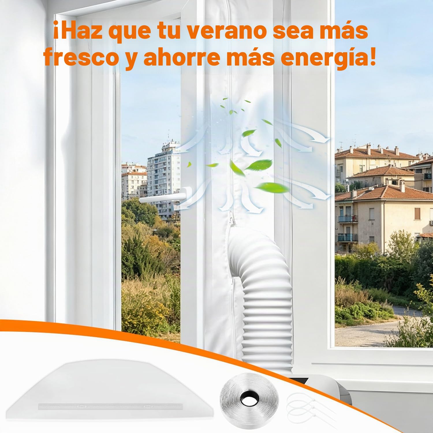 400CM Kit de Calafateo para Aire Acondicionado, Sello de Ventana Universal, Kit de Ventana Portátil para Aire Acondicionado y Secadora de Muebles | Kit de sellado de ventilación de ventana para secadora de aire acondicionado portátil, con cremallera y cie
