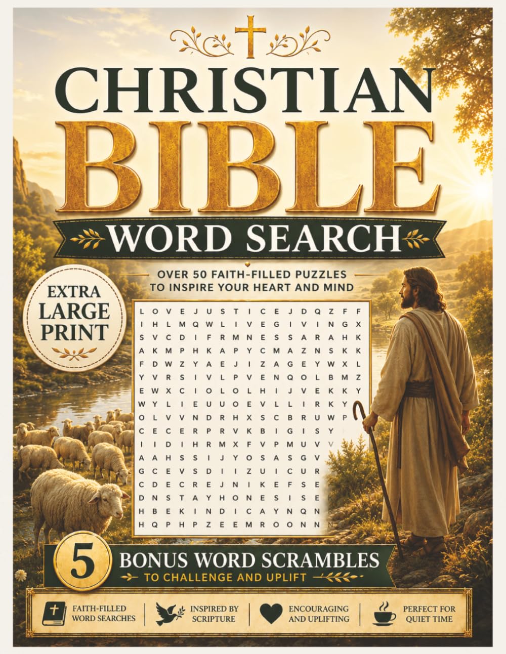 Christian Bible Word Search - Extra Large Print: Faith-Based Word Search Puzzles: Over 50 Scripture-Inspired Word Searches and 5 Bonus Word Scrambles ... (Extra Large Print Word Search Puzzle Books)
