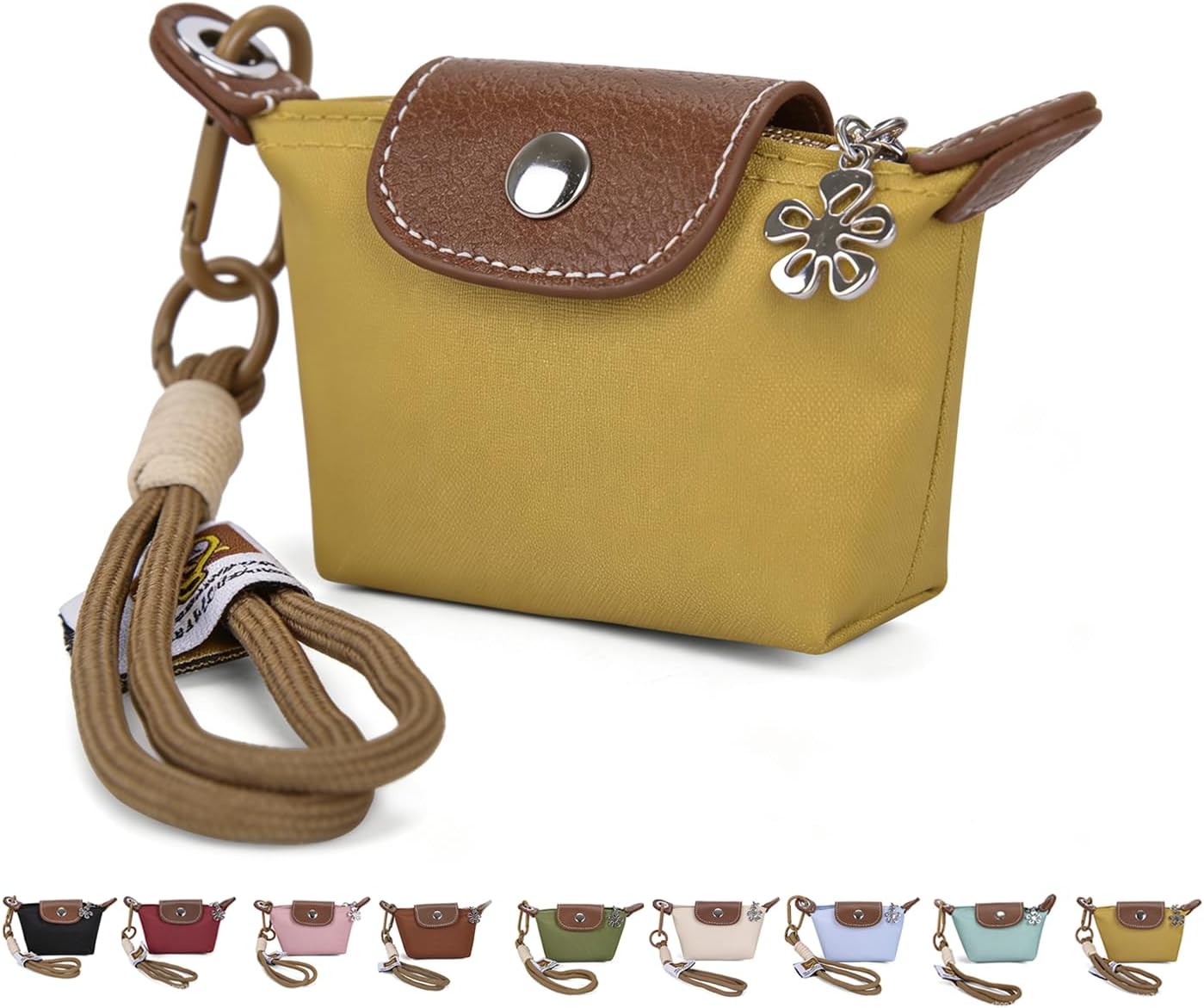 Fashion Mini Coin Purse for Women, Nylon Change Purse Zipper Wallet with Keychain for Cards, Cash, and Coins (Yellow)