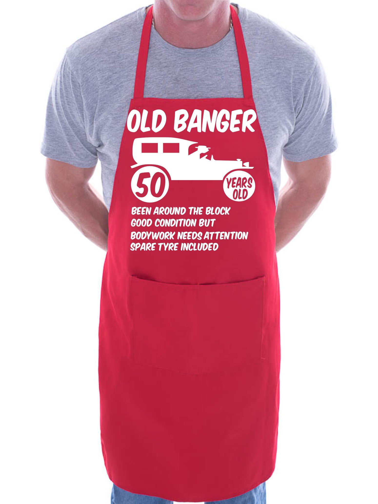 Print4U 50th Birthday Old Banger BBQ Cooking Funny Novelty Apron Red