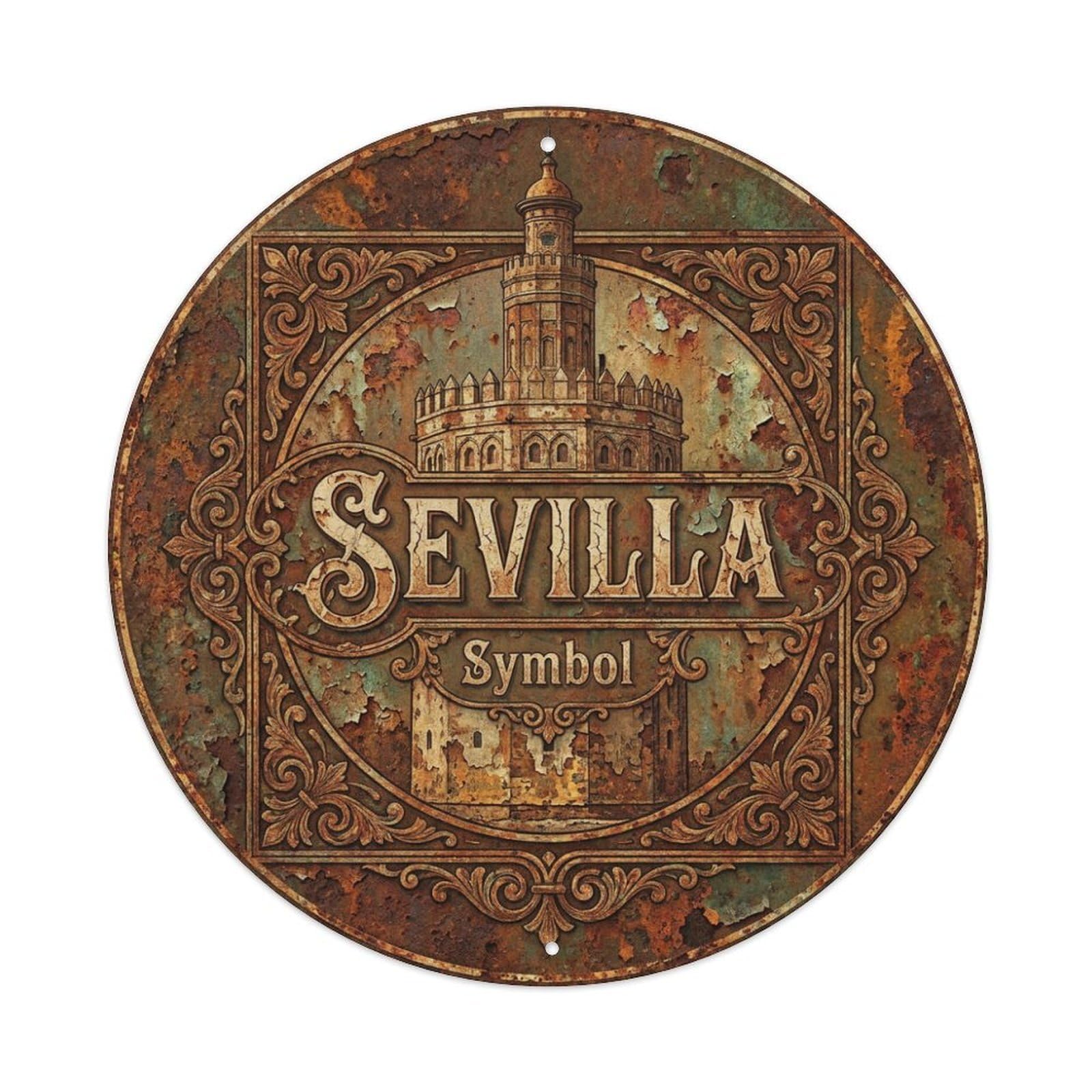Vintage Travel Seville Spain Icon Vintage Metal Tin Sign Plaque Wall Decor for Cafe, Club Bar, Office, Garden Metal Poster 8x8Inch
