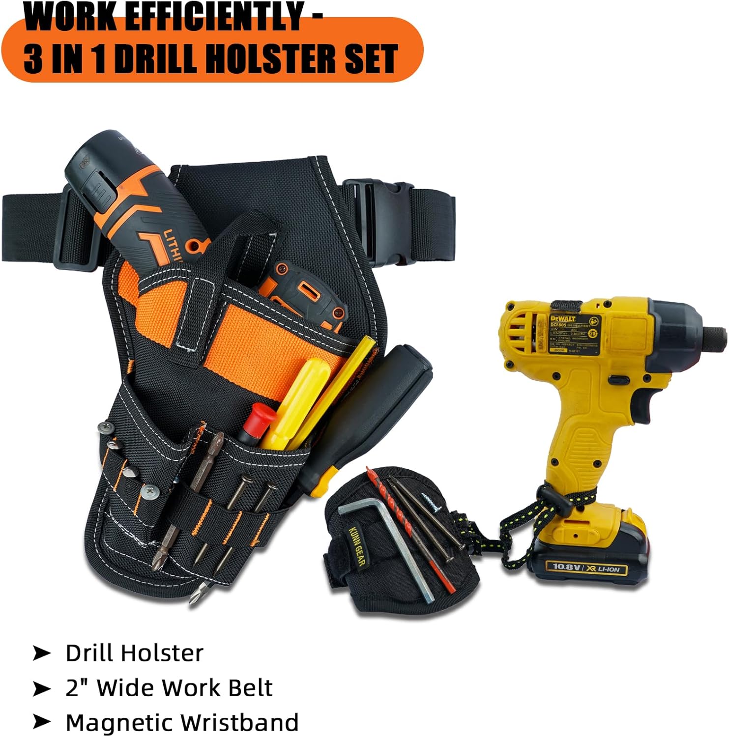 KUNN Right Handed Drill Holster, Heavy Duty 3-in-1 Impact Driver Holder with Magnetic Wristband for Tool Belt - Image 2