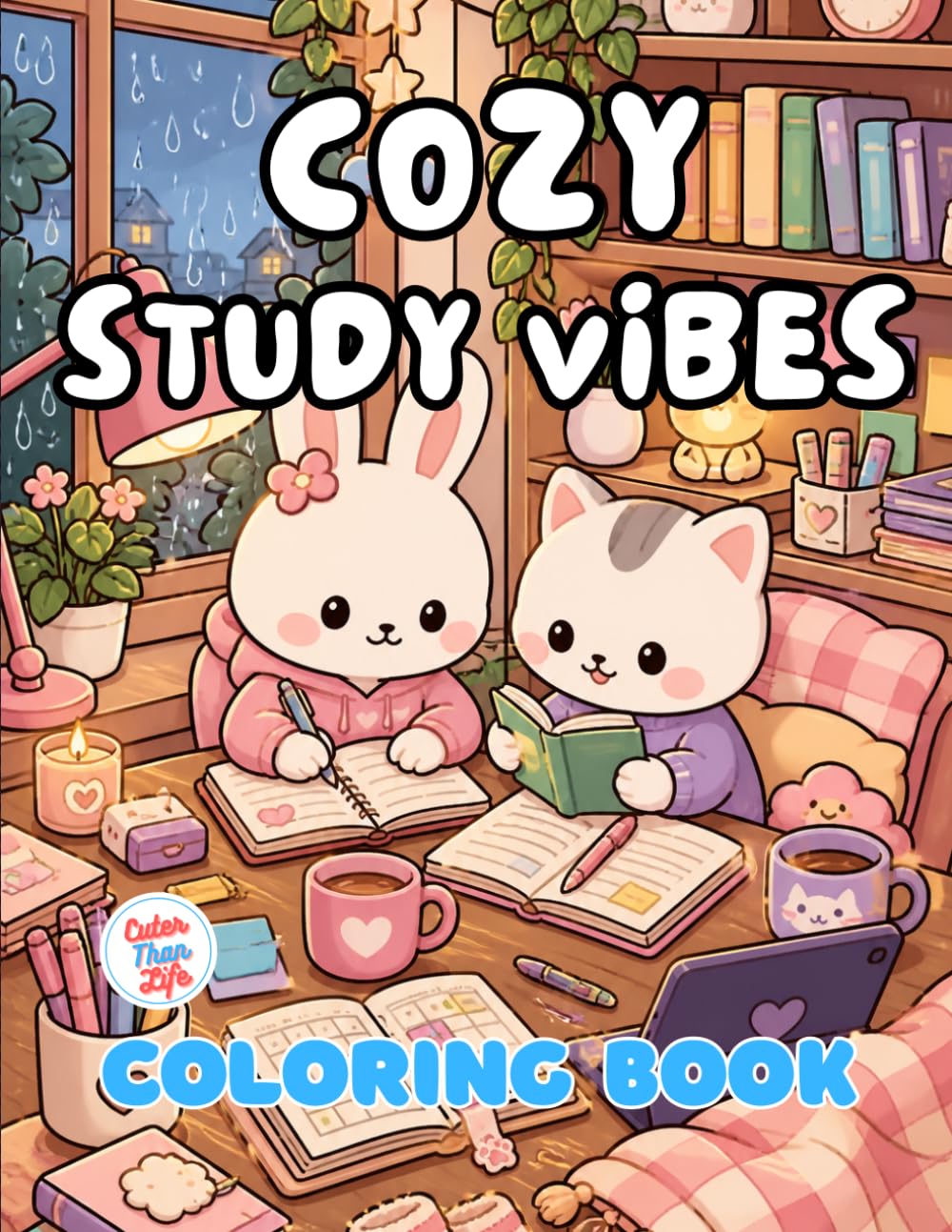 Cozy Study Vibes Coloring Book: 40 Images | 8.5x11 | Cute & Comfy with Candles, Affirmations, and Relaxing Vibes | Mindful Coloring and Stress Relief ... and Seniors (CuterThanLife Coloring Books)