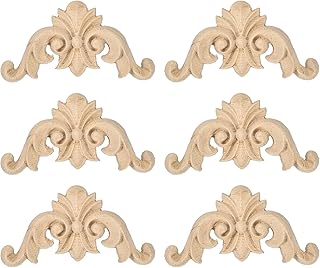 uxcell 6 piezas de apliques tallados de madera, calcomanías de talla sin pintar para puerta de cama, armario, armario, decoración de muebles, bricolaje (2.0x2.0 in/1.97x1.97)