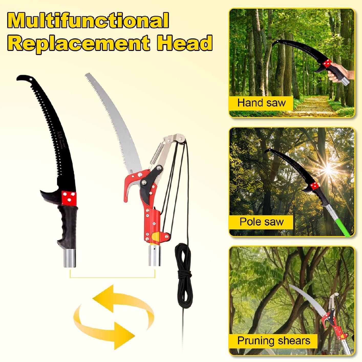 Scie d'élagage avec manche télescopique, scie à main de 6 m, longueur réglable, élagueuse pour palmiers avec perche haute et sac de transport, coupe et rapide des branches hautes - vert