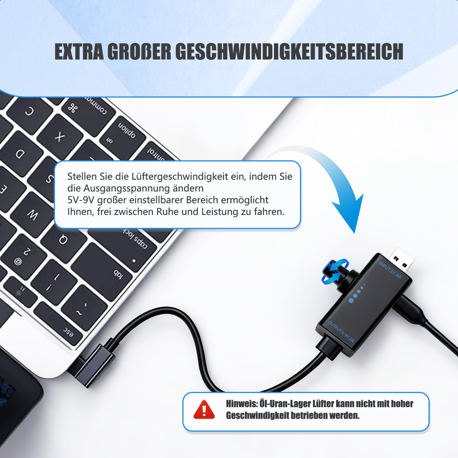 PWM Regolatore di velocità 18 W con porta USB – Controller ventola professionale con controllo della ventola PWM e velocità della ventola USB continua, DC5 V 4 A, alloggiamento ABS e tipo C per