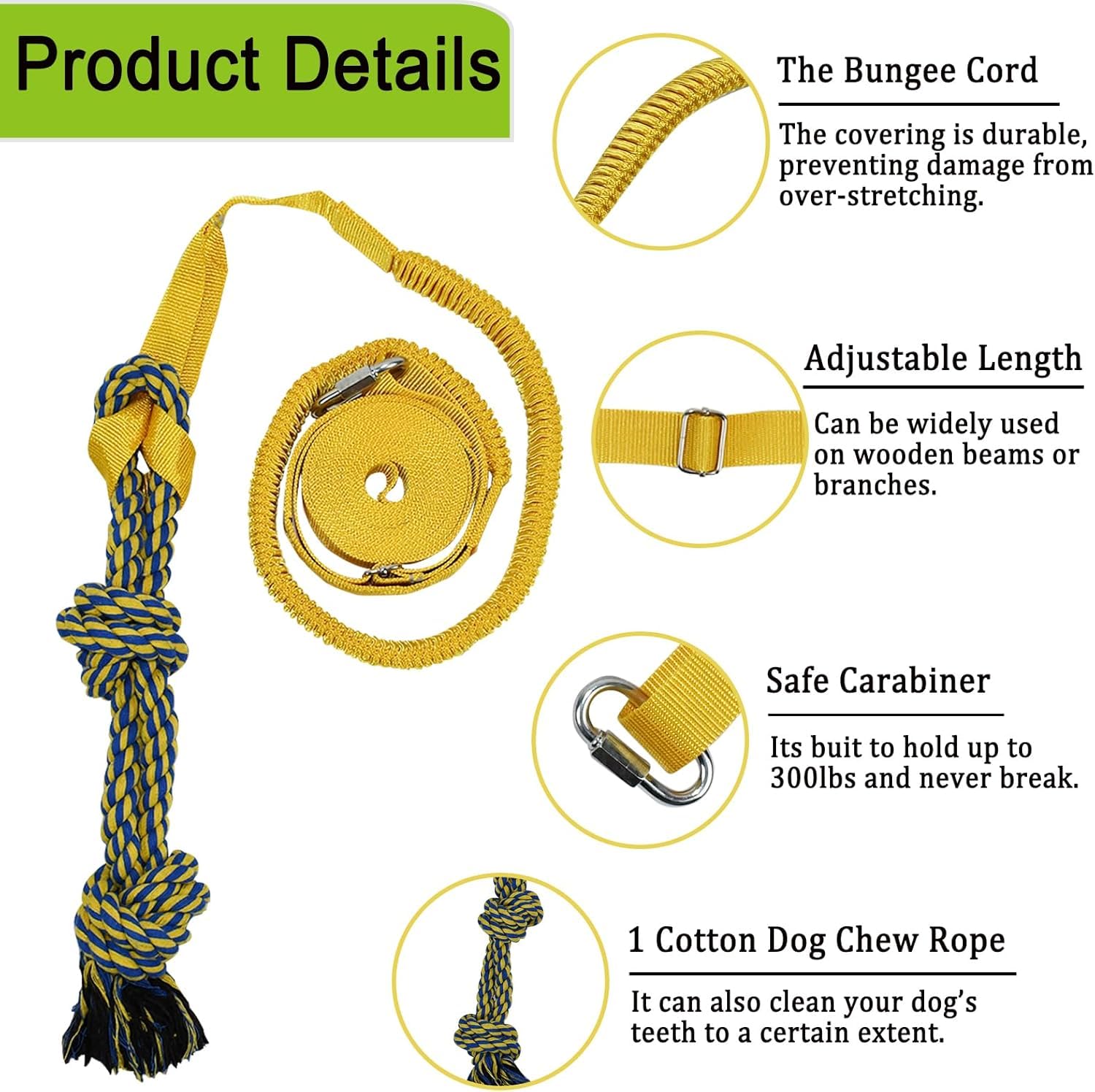 Juguete elástico para Perros, Juguete para Perros Colgando del árbol, Juguete Interactivo Duradero de Cuerda para Perros con señuelo para Masticar, Tira y afloja al Aire Libre para Perros