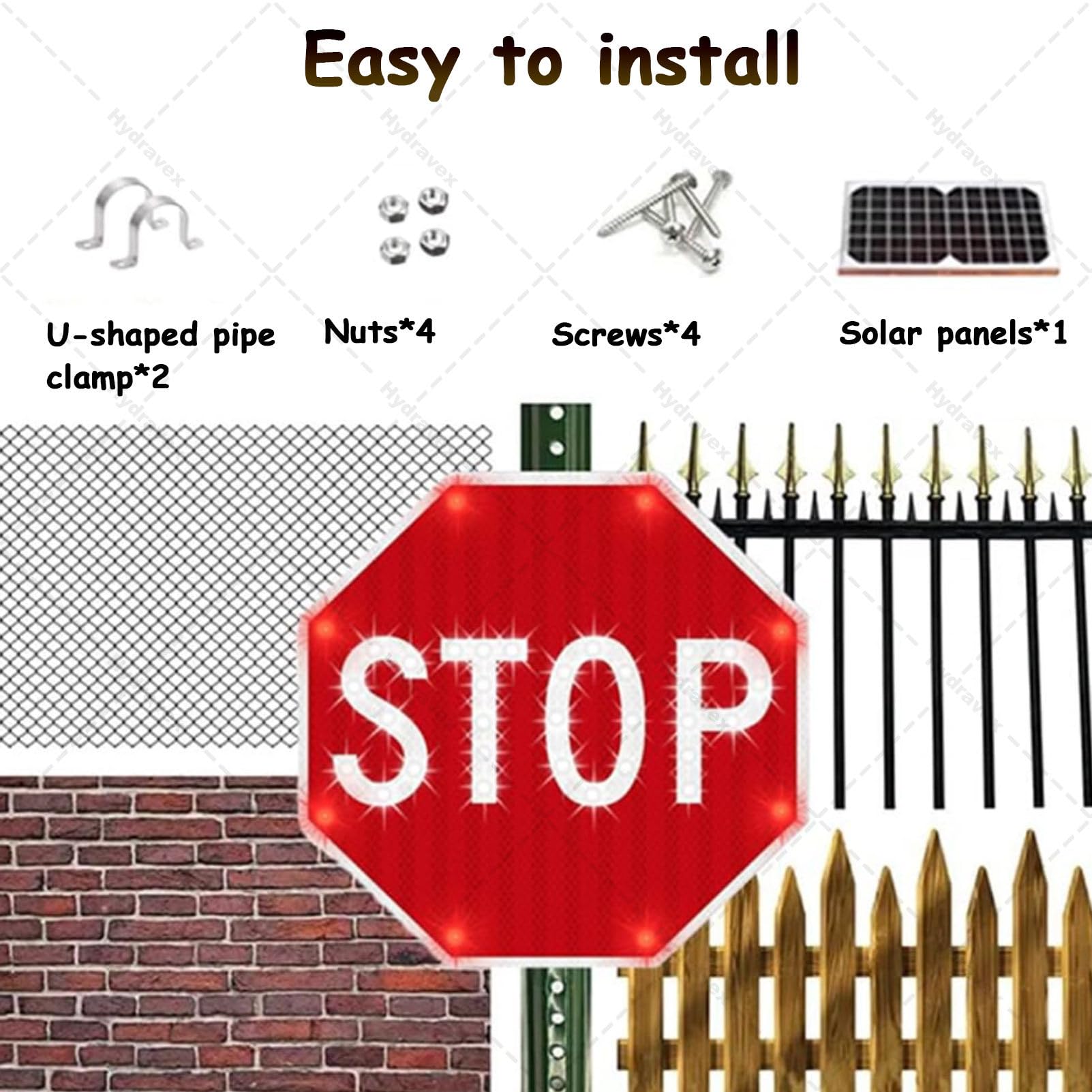 Señal de parada LED solar, señal de advertencia de tráfico parpadeante, señal de carretera iluminada de aluminio, IP65 impermeable