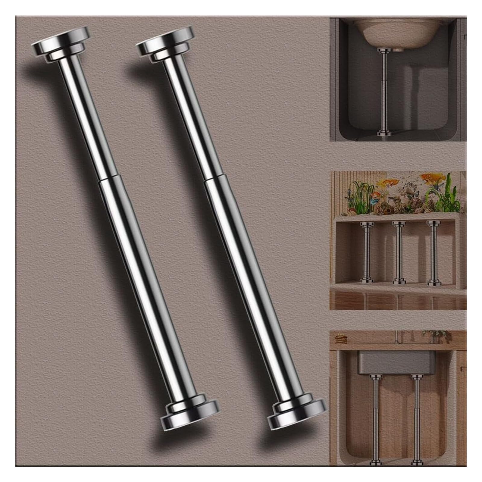 DHetyE Sink support legs Undermount Basin Support Poles AdjustableDrill Free For Kitchen Bathroom Sofa Curtain Rod(2*Height 40 70 cm(15.7" 27.6"))