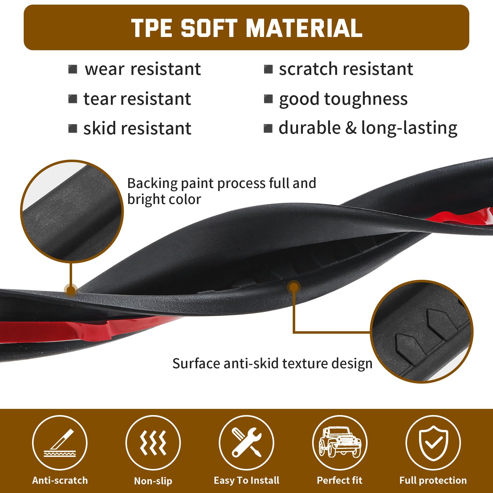 JONGCOVER Door Sill Guards Kit Rubber Door Entry Guards Protector Wrangler TJ 2 Door 1992-2006 Front & Rear TJ Door Entry Edge Threshold Protection Decor