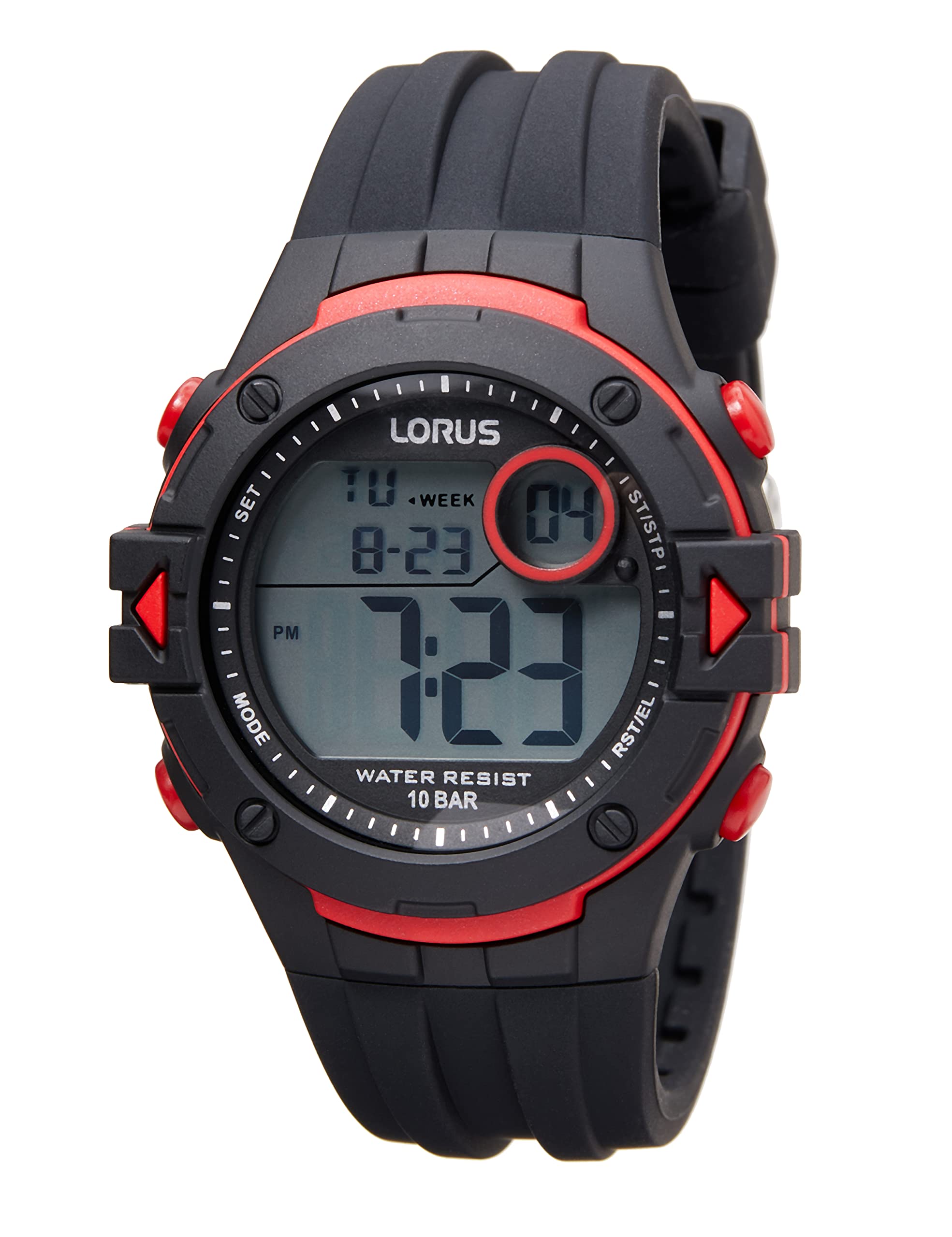 LORUS Men's Digital Quartz Watch with Silicone Strap, Black, Black, Sports
