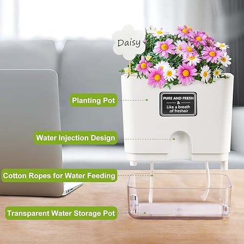 Miniatura 3 de OurWarm Macetas de riego automático para plantas de interior, paquete de 4, 10, 7, 5.5, 4.3 pulgadas, caja rectangular para jardín, hierbas, macetas