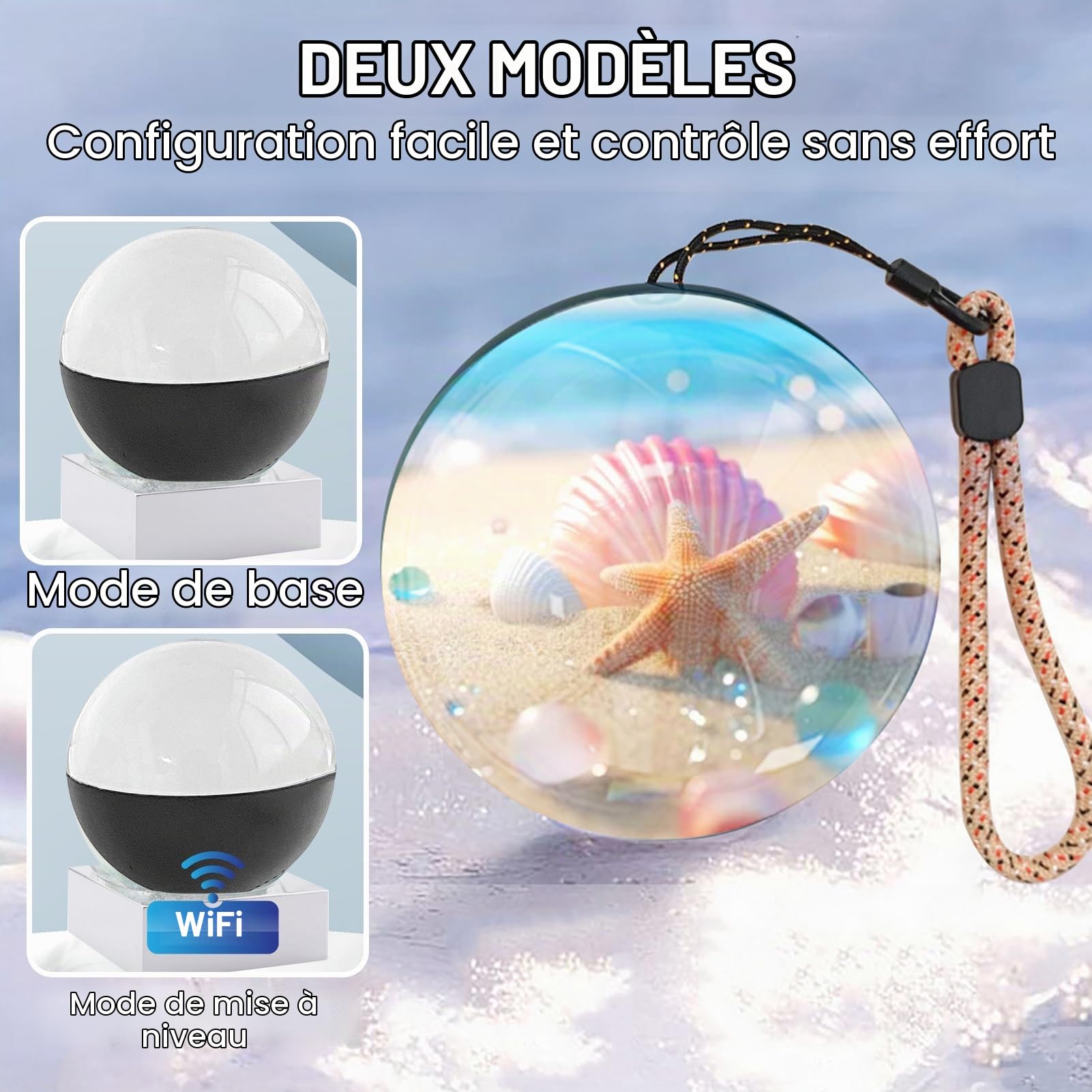 Générique Ornement De Noël Memory Orb,Lampe Vidéo Personnalisée LED,Photo Numérique 3D avec Boule De Cristal à Ultrasons,Lampe Rechargeable USB pour Noël,Souvenirs Famille,Cadeau,Noir,WiFi
