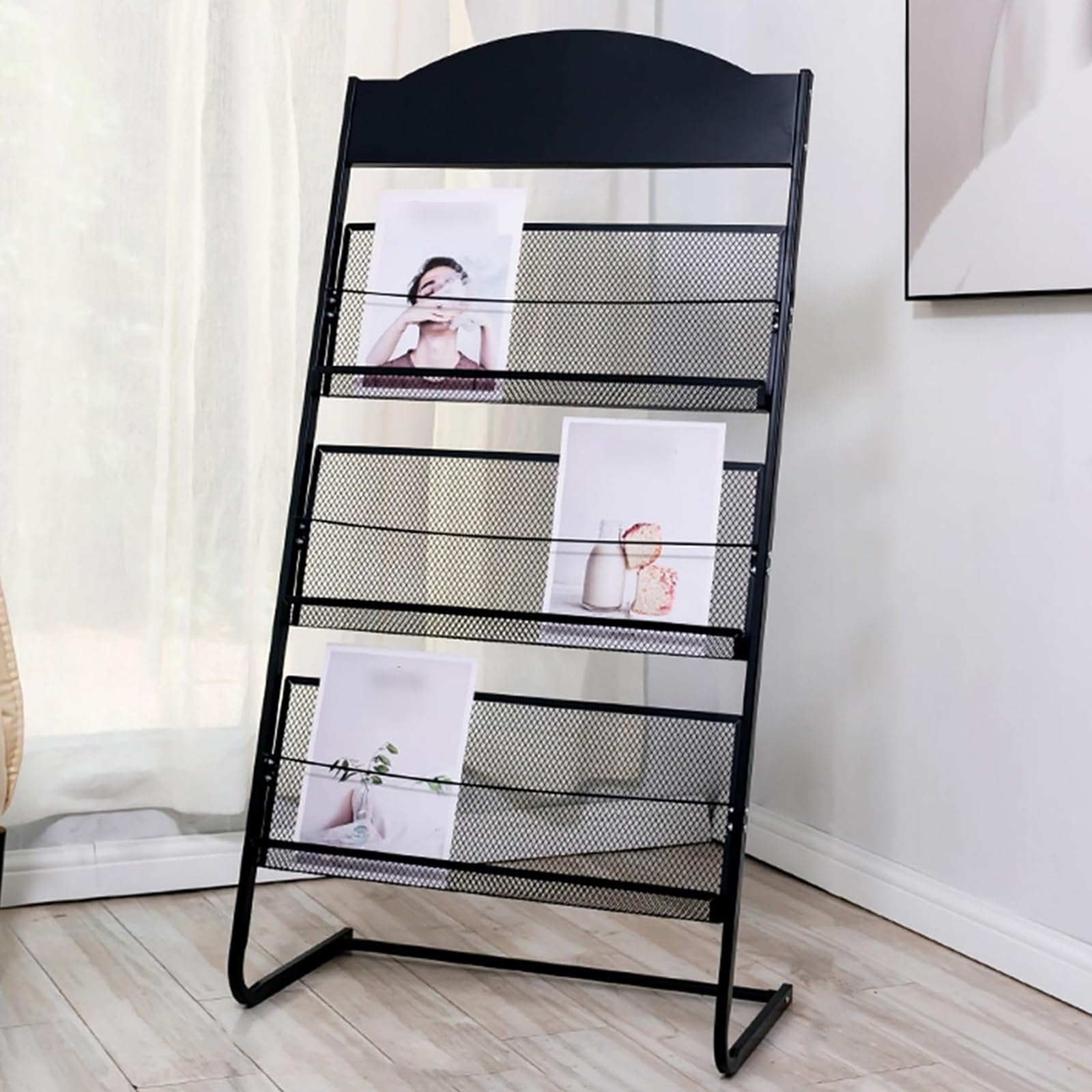 Portariviste da Terra in Metallo Espositore per Brochure e Cataloghi Portatile, Porta Brochure in Acciaio con Scomparti per Brochure e Riviste(Black,125cm/49.2in)