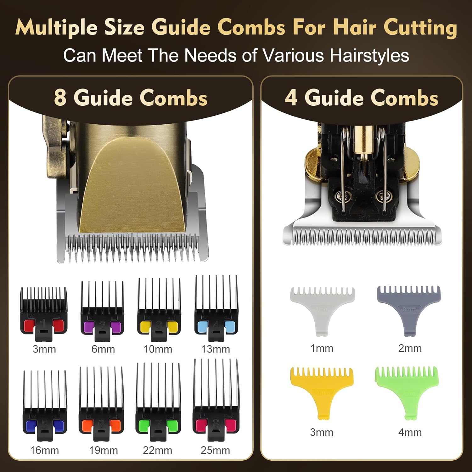 Professional Hair Clippers for Men,Hair Clippers+T-Blade Trimmer+Electric Shaver+Nose Hair Trimmer Set,4 in 1 Cordless Barber Hair Cutting Kit LCD Display Gifts (Gold) - Image 6