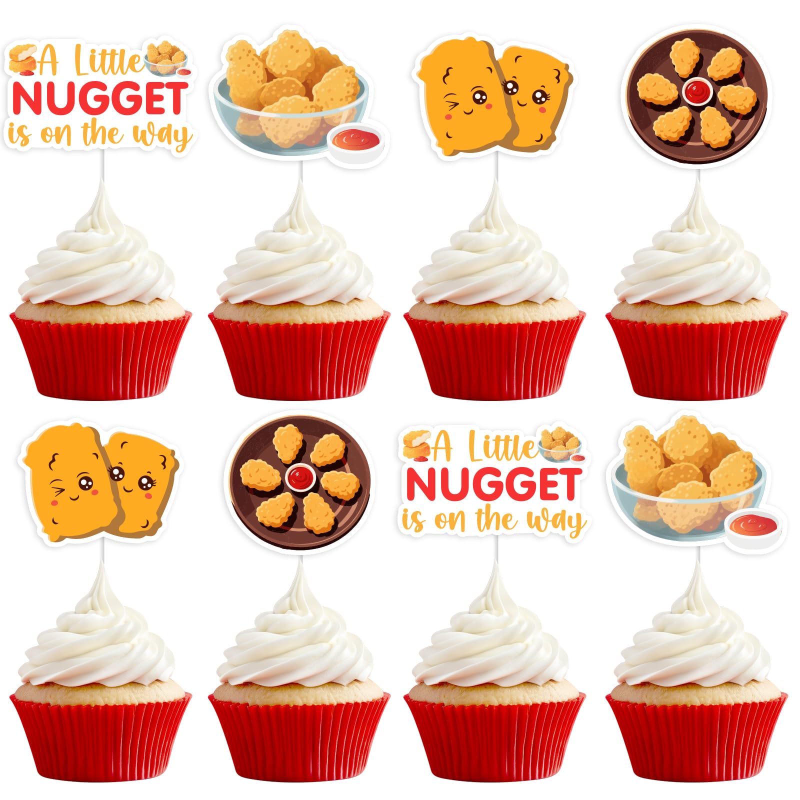 36Pcs Chicken Nugget Cake Decorations, Little Nugget Baby Shower Cupcake Toppers, A Little Nugget is On The Way Decor Fast Food Fried Chicken Theme Baby Shower Birthday Cake Picks Party Supplies