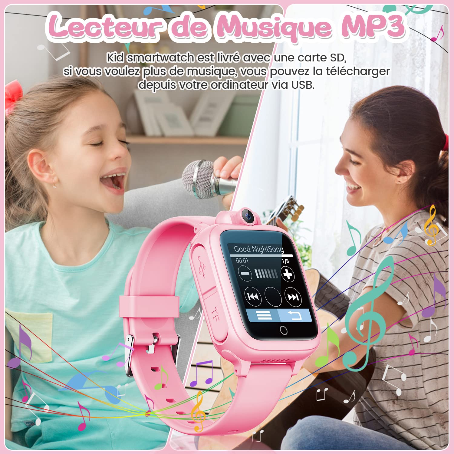 Awatty Orologio Intelligente, Giocattolo 3 4 5 6 7 8 9 10 11 12 Anni, Fotocamera Rotativa a 90°, 14 Giochi, Orologio Collegato Ragazzo, Giochi per Bambini Grandi Regalo Ragazza Ragazzo, Rosa, Enfant,