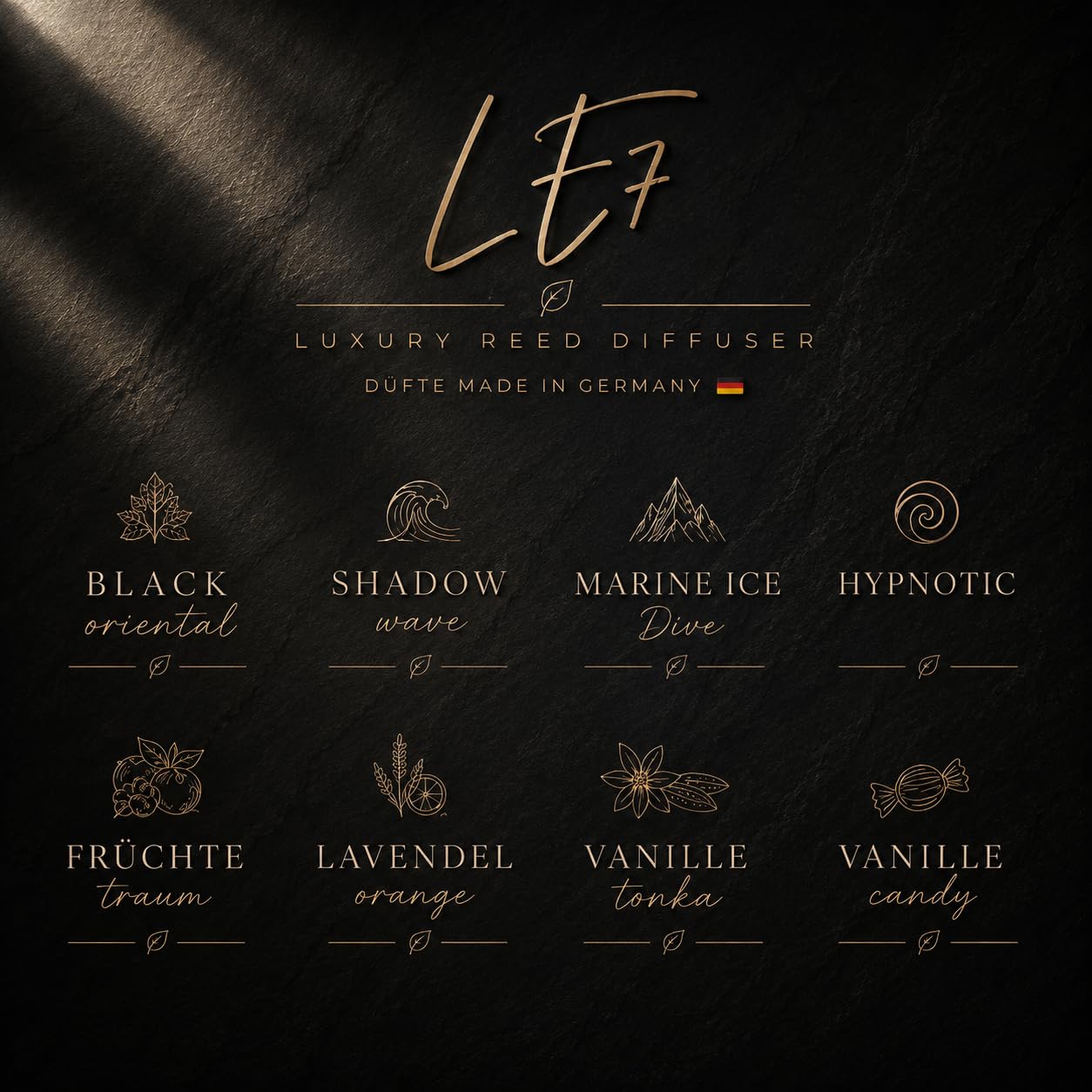 LE7 Reed Diffuser | Luxus Raumduft mit Stäbchen | 150ml Hochwertiges Duftöl & Edle Geschenkverpackung | Eleganter Raumduftspender für Wohnräume, Büro & Badezimmer (Vanille-Tonka)