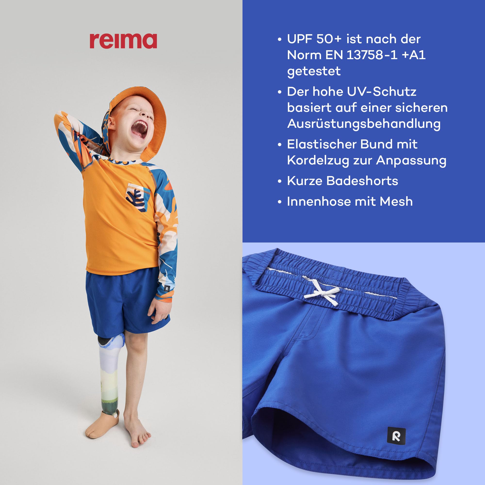 Reima - Somero UV Badehose für Kinder - Sommerbadehose für Jungen mit Netz-Innenhose, elastischem Bund - leichtes, atmungsaktives Polyester, schnell trocknend, UPF 50+