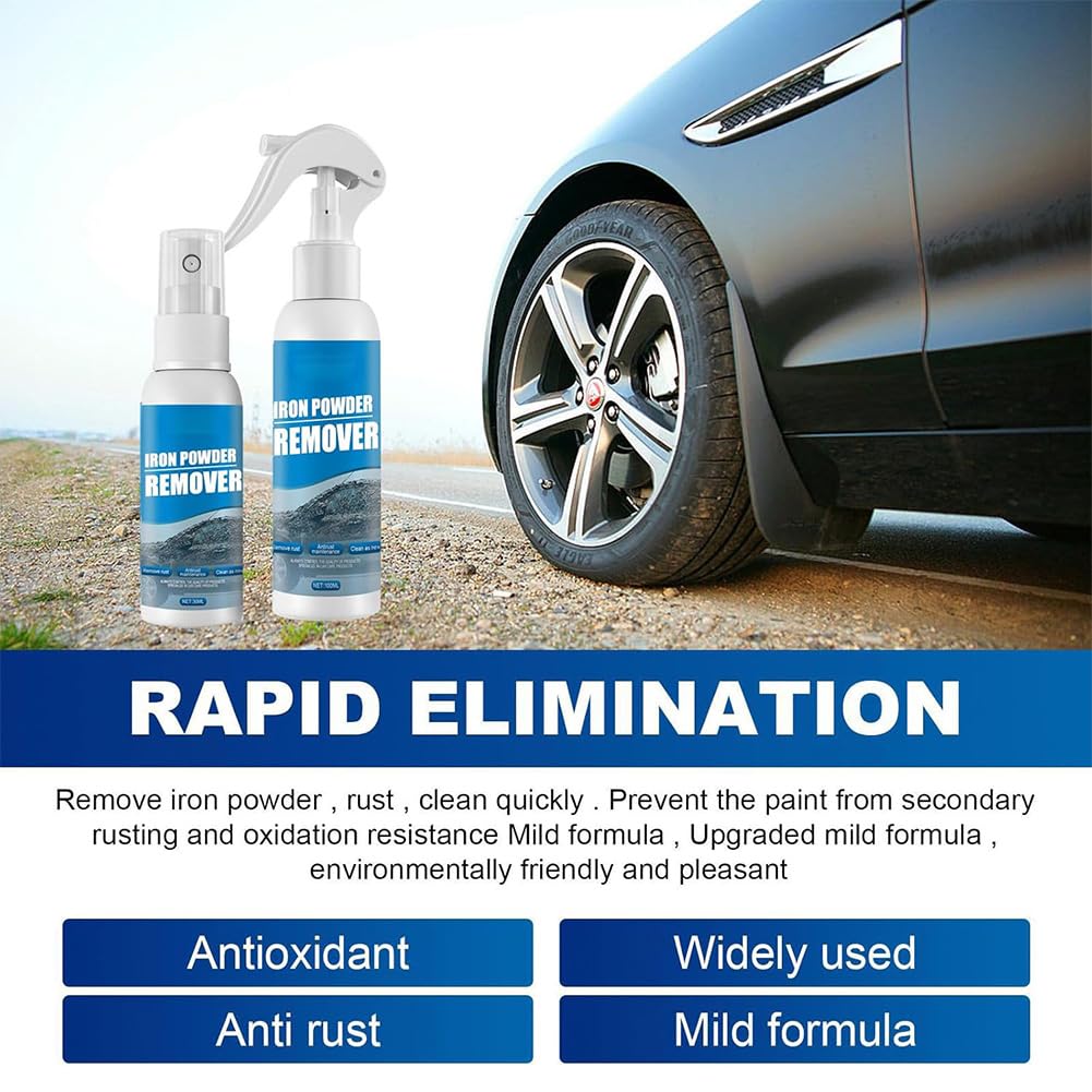 Multi-Functional Quick-Acting Rust Removal Spray, Portable Rust Remover Spray for Metal, Iron Powder Remover Sprays, Fast-Acting Formula & Easy Application, for Cars Metal Surfaces (30mi*2pcs) - 2