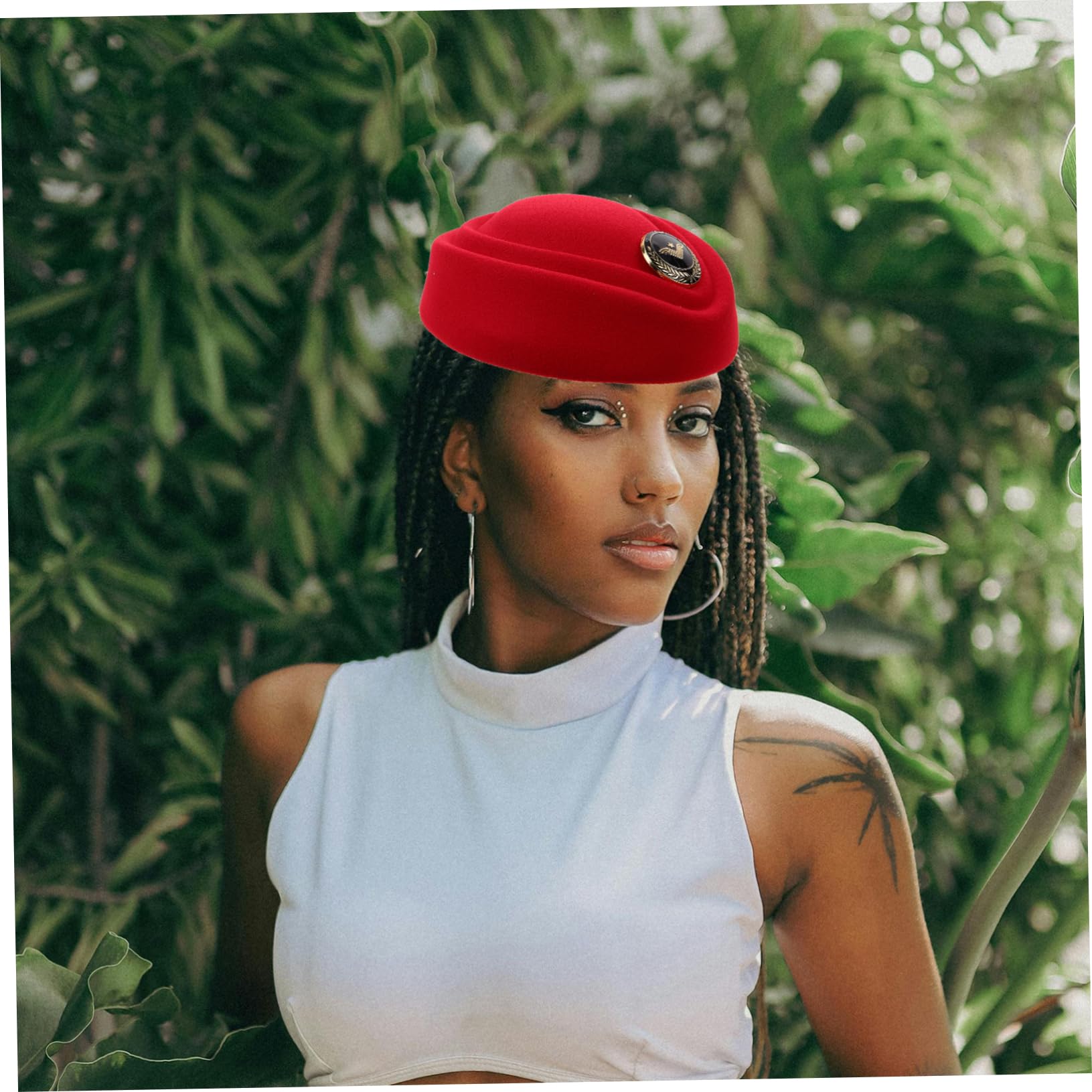 VALICLUD Sombrero de azafata Gorras Sombrero de Cosplay de Fiesta de Asistente de Vuelo Gorro de azafata Sombreros de azafata para Mujer Sombrero de Boina sintió Rojo