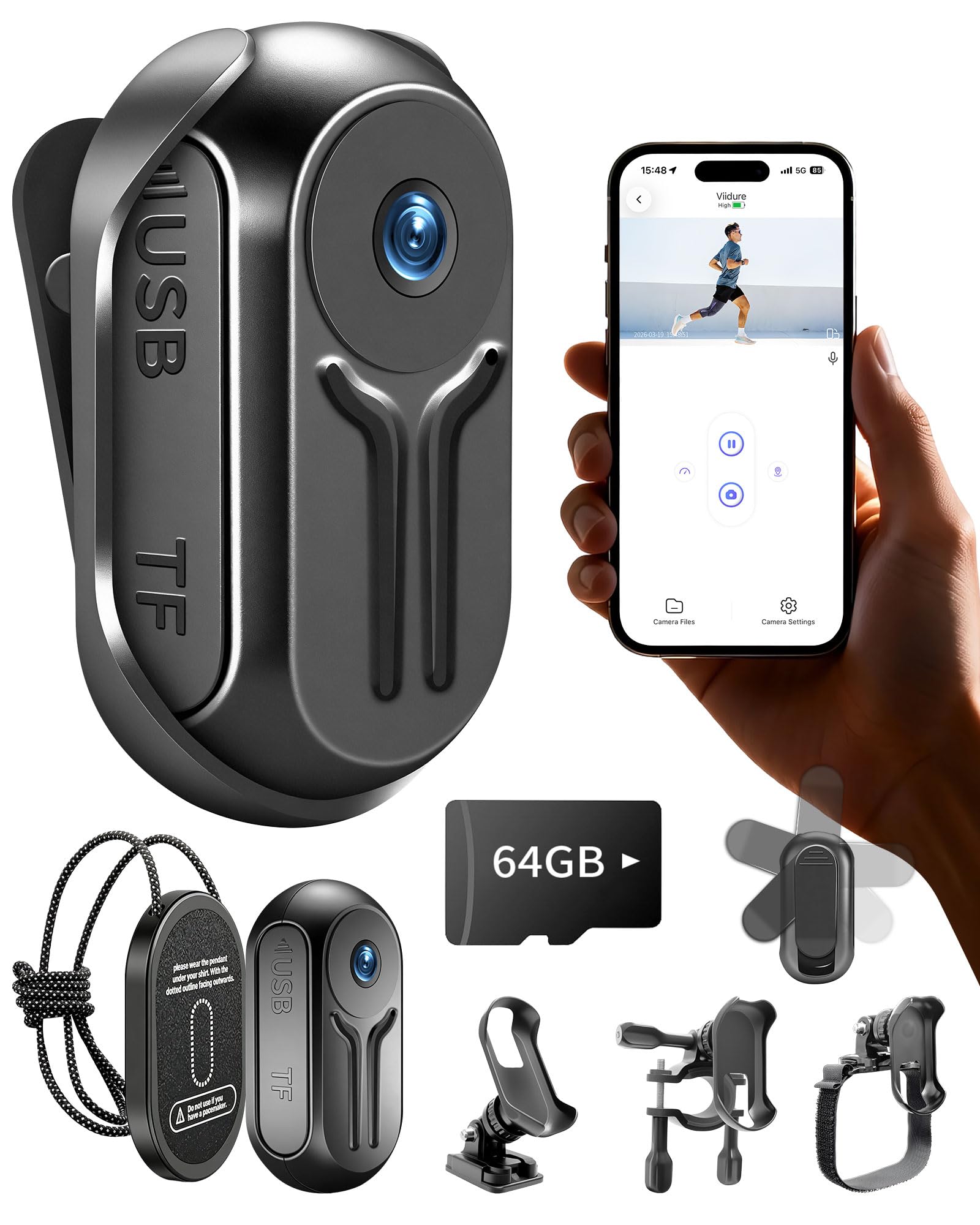 Action Cam 2K mit 64 GB Karte, Vlog Kamera mit WiFi, Mini Bodycam Körperkamera mit 120° Weitwinkel, Helmkamera Dashcam Fahrrad mit Multifunctional Accessories, POV Kamera für Motorrad