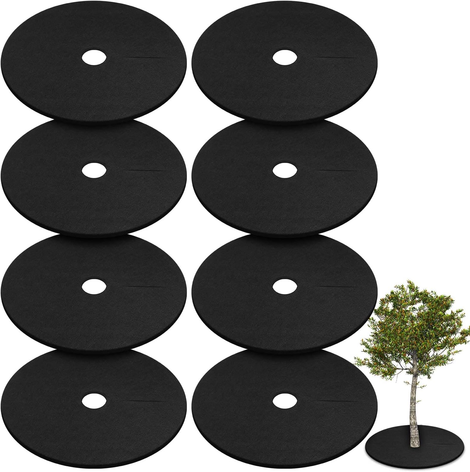 8 Pcs 32.2 Inch Non Woven Tree Mulch Ring Thickened Tree Protector Mat Reusable Tree Weed Mat Round Fabric Tree Root Barrier Weed Barrier Mats for Landscape Weed Control Plant Root Protection (Black)