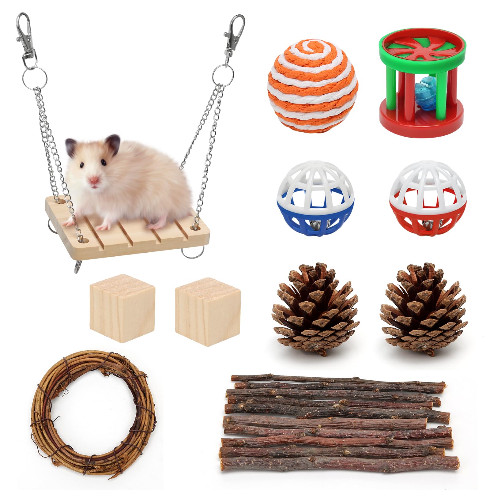 Juego de juguetes masticables para hámster, juguete sirio para romper el aburrimiento, accesorios de jaula, cuidado de los dientes, juguetes molares de animales pequeños, juguete de ratón, roedores