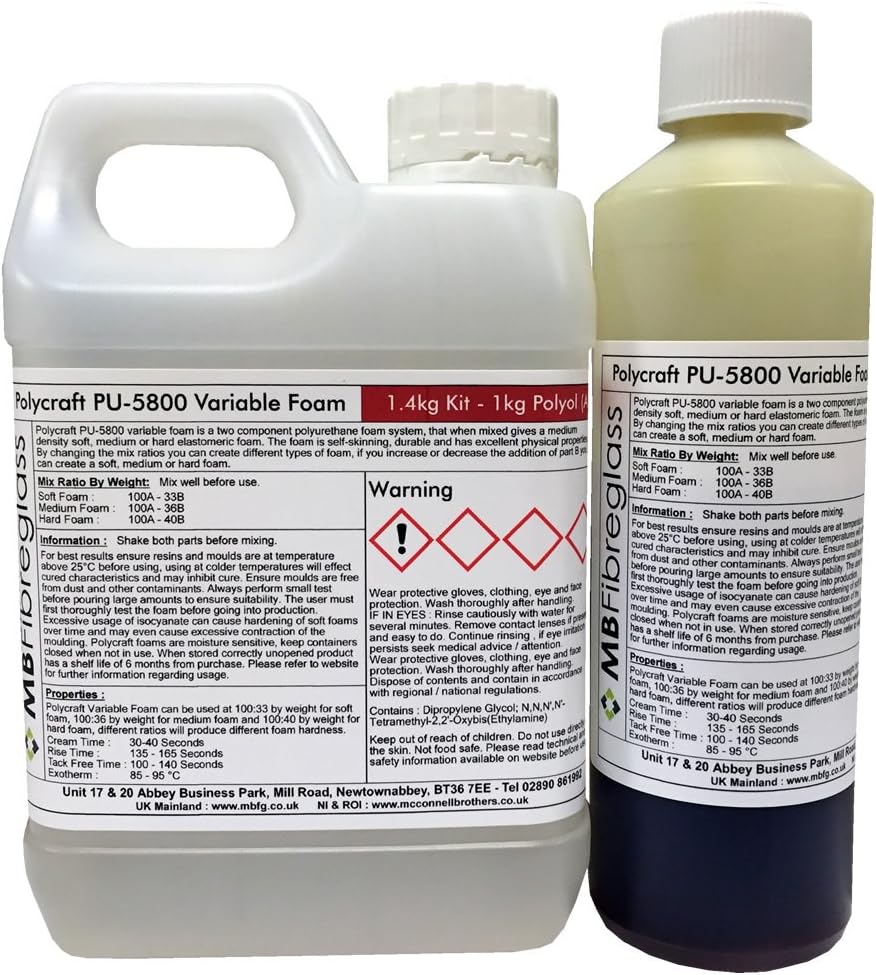 Polycraft PU5800 Variable Polyurethane Foam (Soft/Medium/Hard) - 1.4kg Kit
