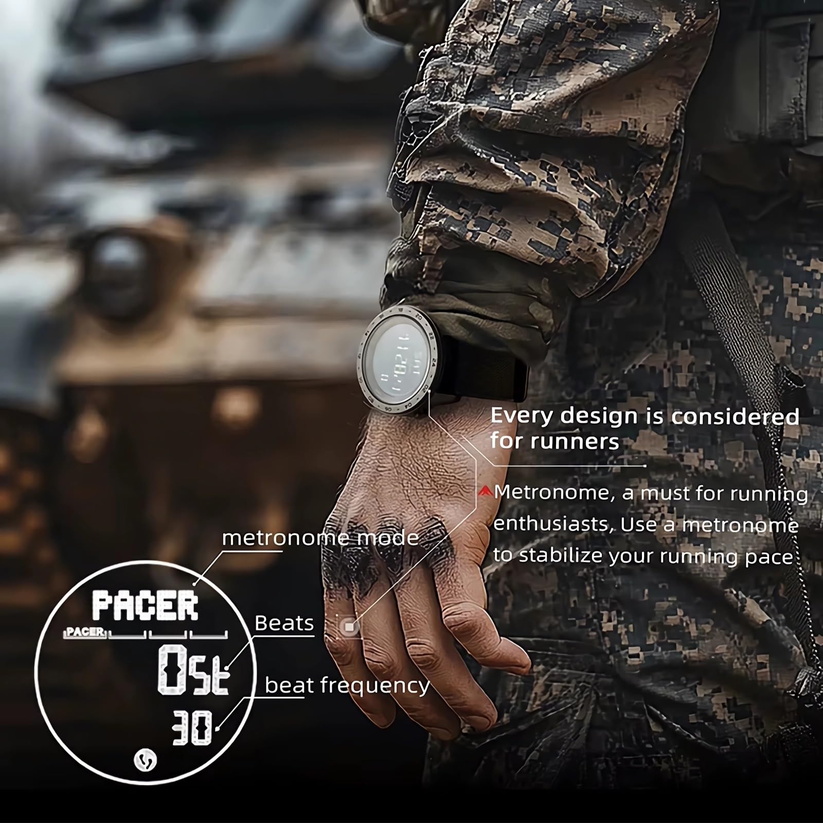 Taktyczne zegarki sportowe dla mężczyzn outdoorowe survival wojskowy kompas rock solidne cyfrowe zegarki z trwałym paskiem, krokomierz