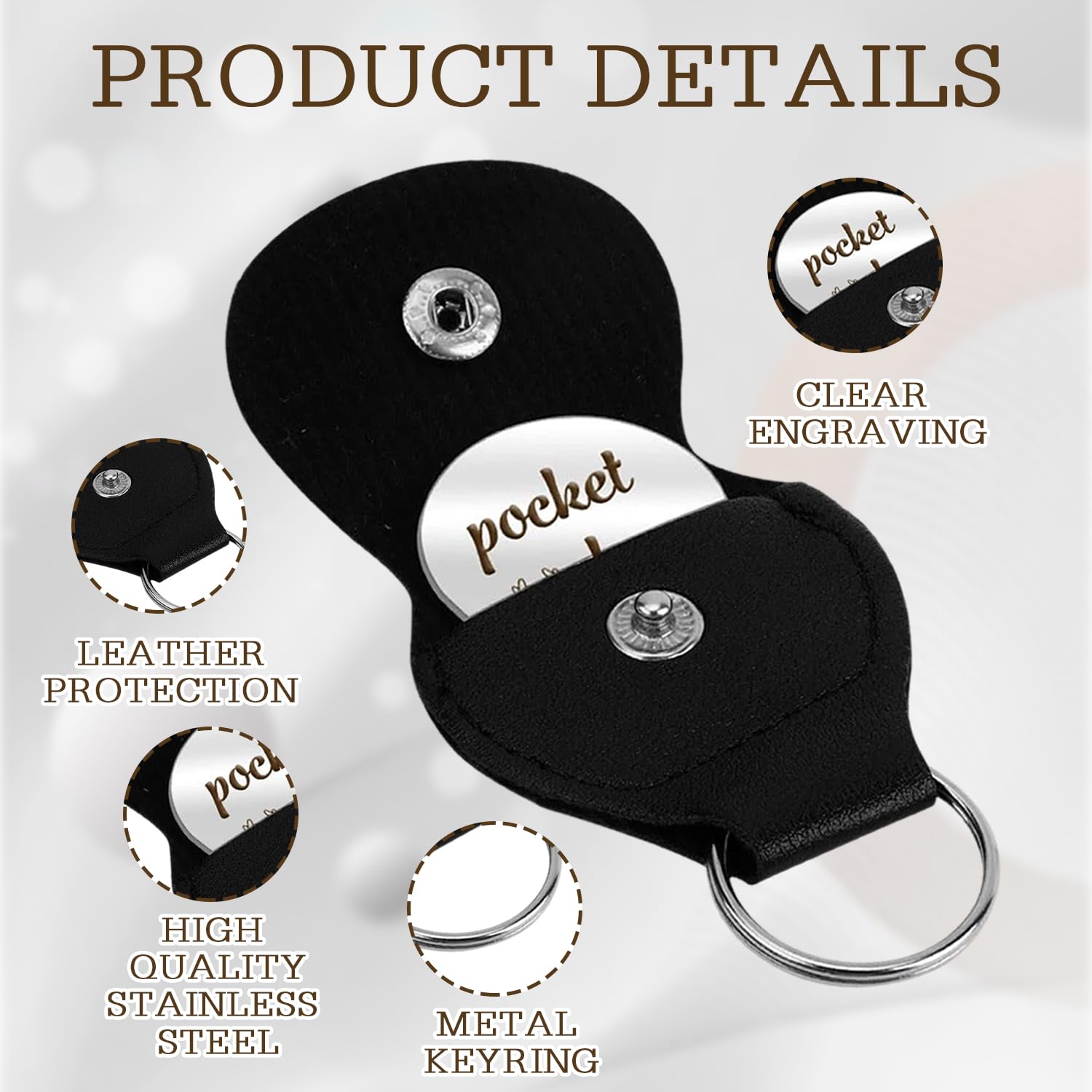 Onperpoe Câlin de poche avec étui en cuir « I Love You » - Cadeaux pour lui, petite amie, cadeaux pour lui, elle, petit ami, cadeau de relation longue distance - Jeton en acier inoxydable, Argenté.,