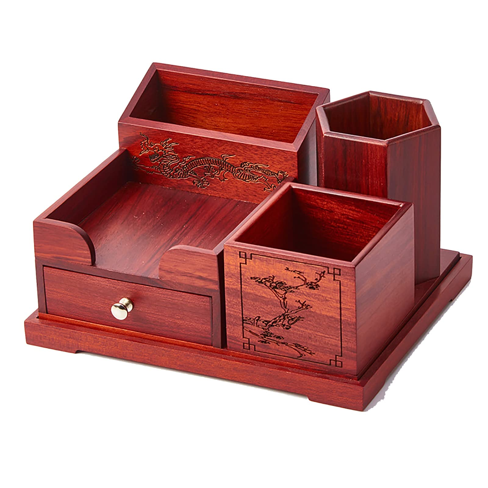 DUMRALBQE Wooden Pencil Pot Wooden Desktop Storage Drawer Multi-layer Compartment Office Organizing for Home Office(Brown)