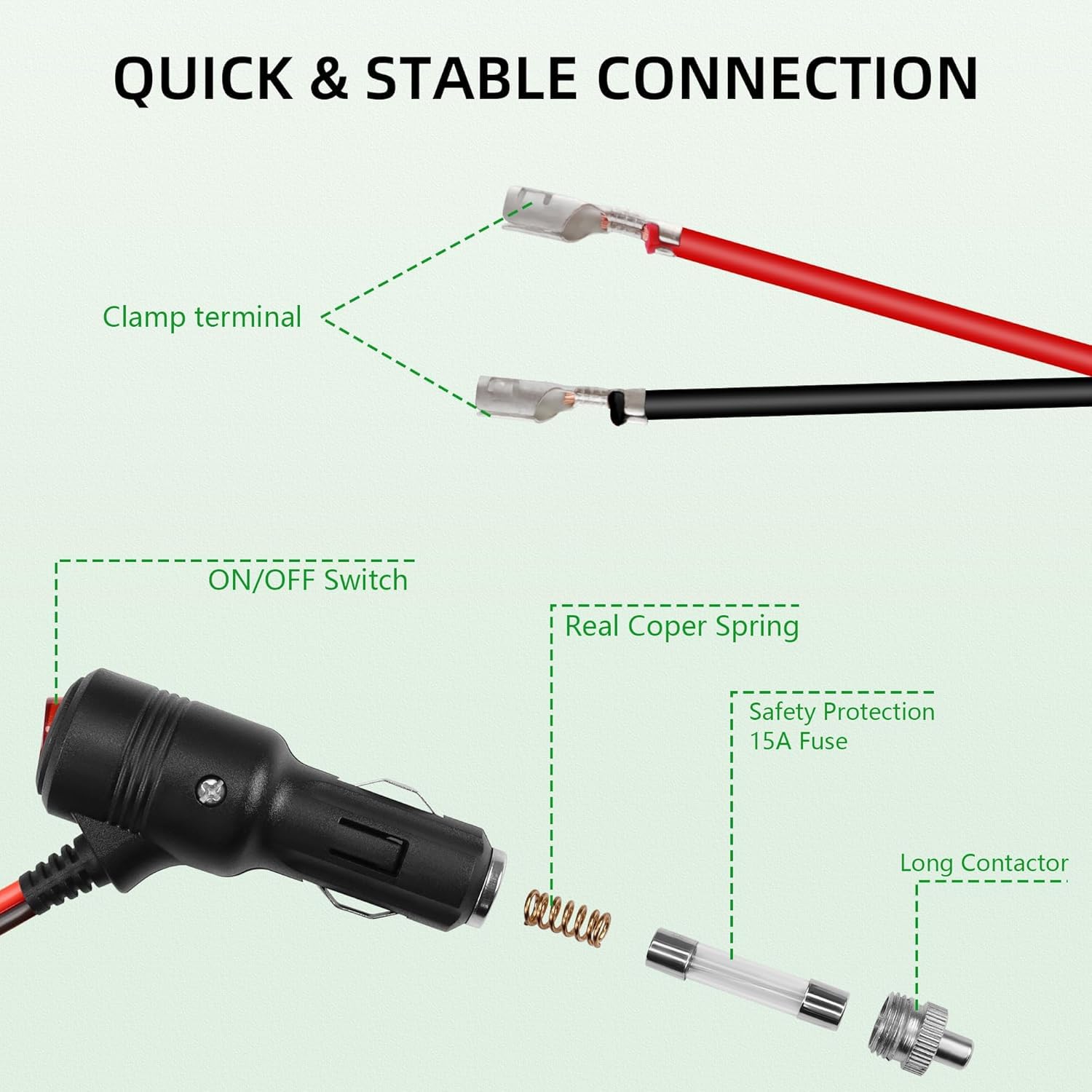 2 Spinotti Accendisigari Auto 12V-24V Con LED E Fusibili - Cavo 18AWG - Adattatore Universale Maschio Per Auto E SUV
