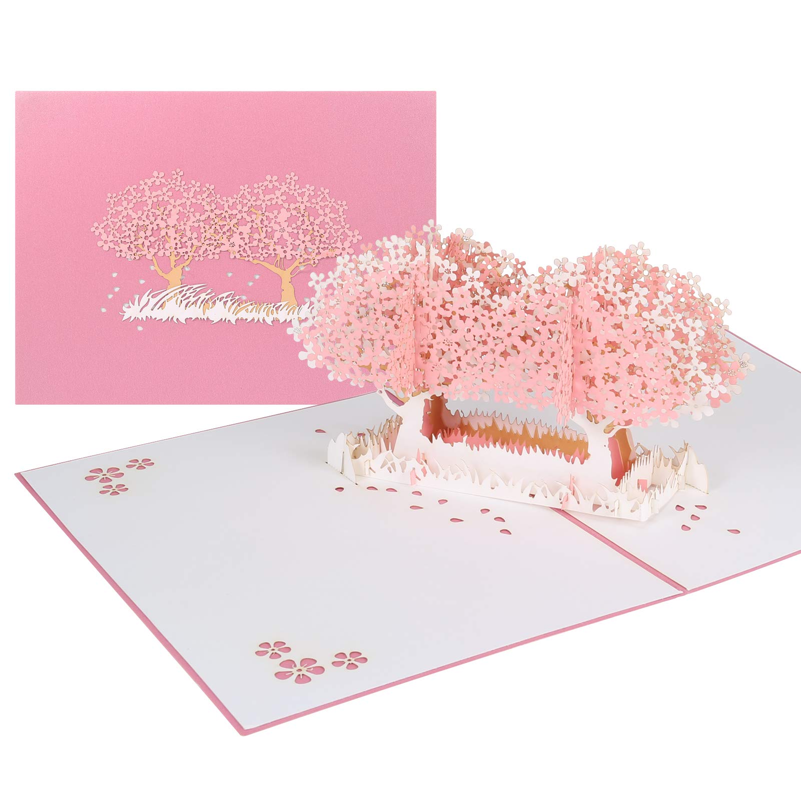 Geburtstagskarte Geschenke Karten, 3D Pop-Up Cards Flowers Pink Trees Pink A & B 15x20 cm Folded Birthday Valentine’s Day Greeting Card(Pink A)