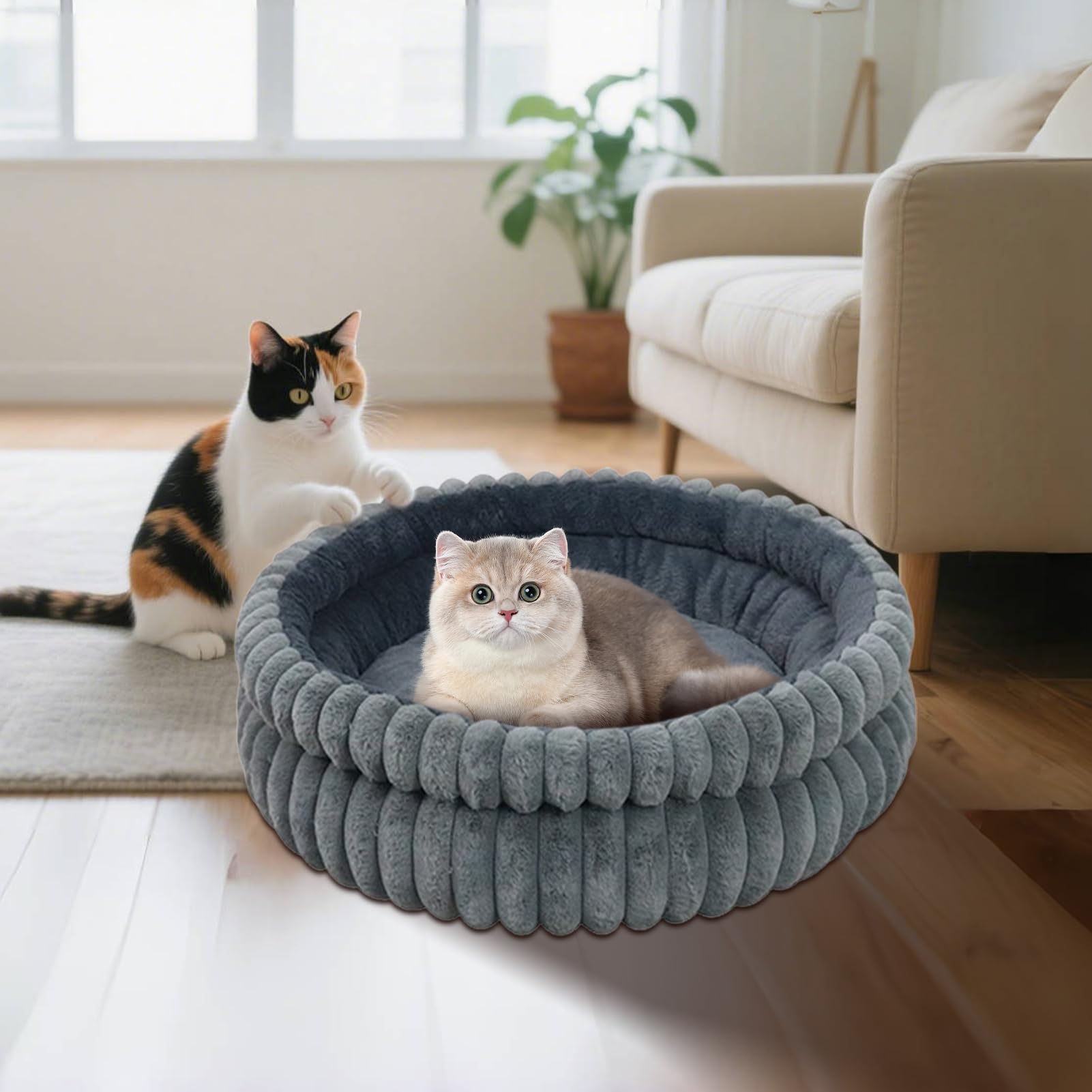 Cuccia Rotonda Cani lavabile calmante rimovibile di peluche con pelo | cuscino a ciambella per animali per , cani, gatti da interno ed esterno, da comodino o ac