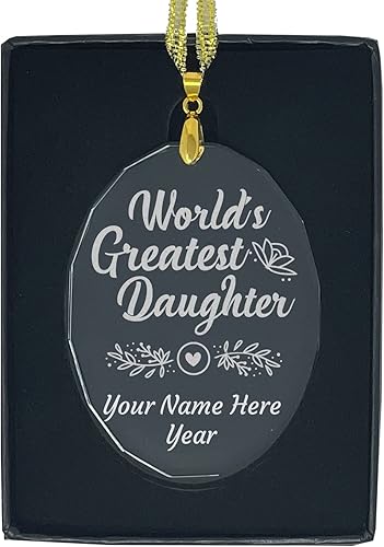 Miniatura 7 de LaserGram Adorno de Navidad de cristal personalizado, la hija más grande del mundo, idea de regalo grabada con láser personalizado (forma de corazón)