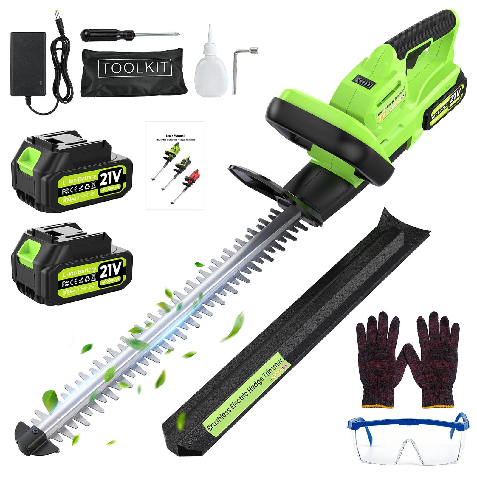 Heckenschere Akku, 50cm Elektrische Heckenschere für Makita Akkus, 800W Heckenschere mit 2 * 4000mAh Akku & Ladegerät, 16 mm Zahnabstand Dual Schnittklingen, Leicht für Garten, Hecken, Sträucher
