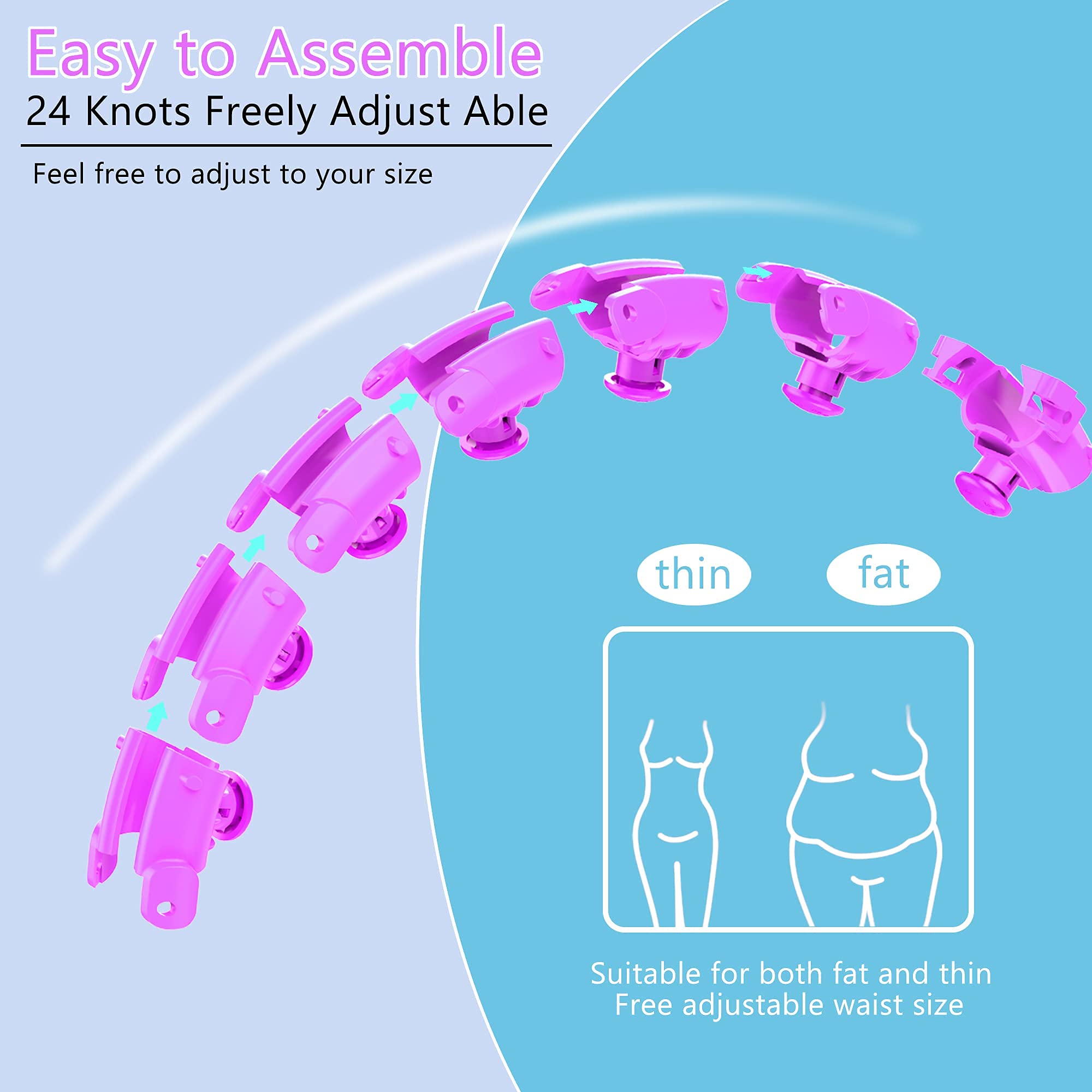Hula Hoop Reifen, Smart Hula Hoop, Nicht Runterfällt mit Massageknoten und 24 Beweglichen Teilen verwendet, für Anfänger, Fitness- und Gewichtsverlusttraining