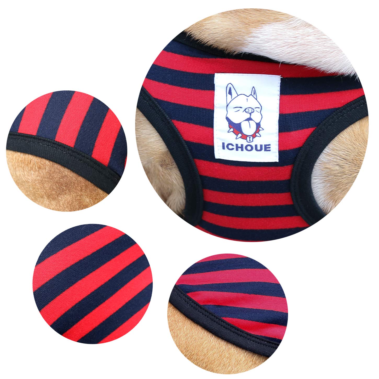 iChoue English Bulldog Striped T Shirts Clothes for Medium Dogs Vest Tank Tops Puppy Large French Frenchie Pug Boston Terrier Pitbull Red Blue Strips - Image 2