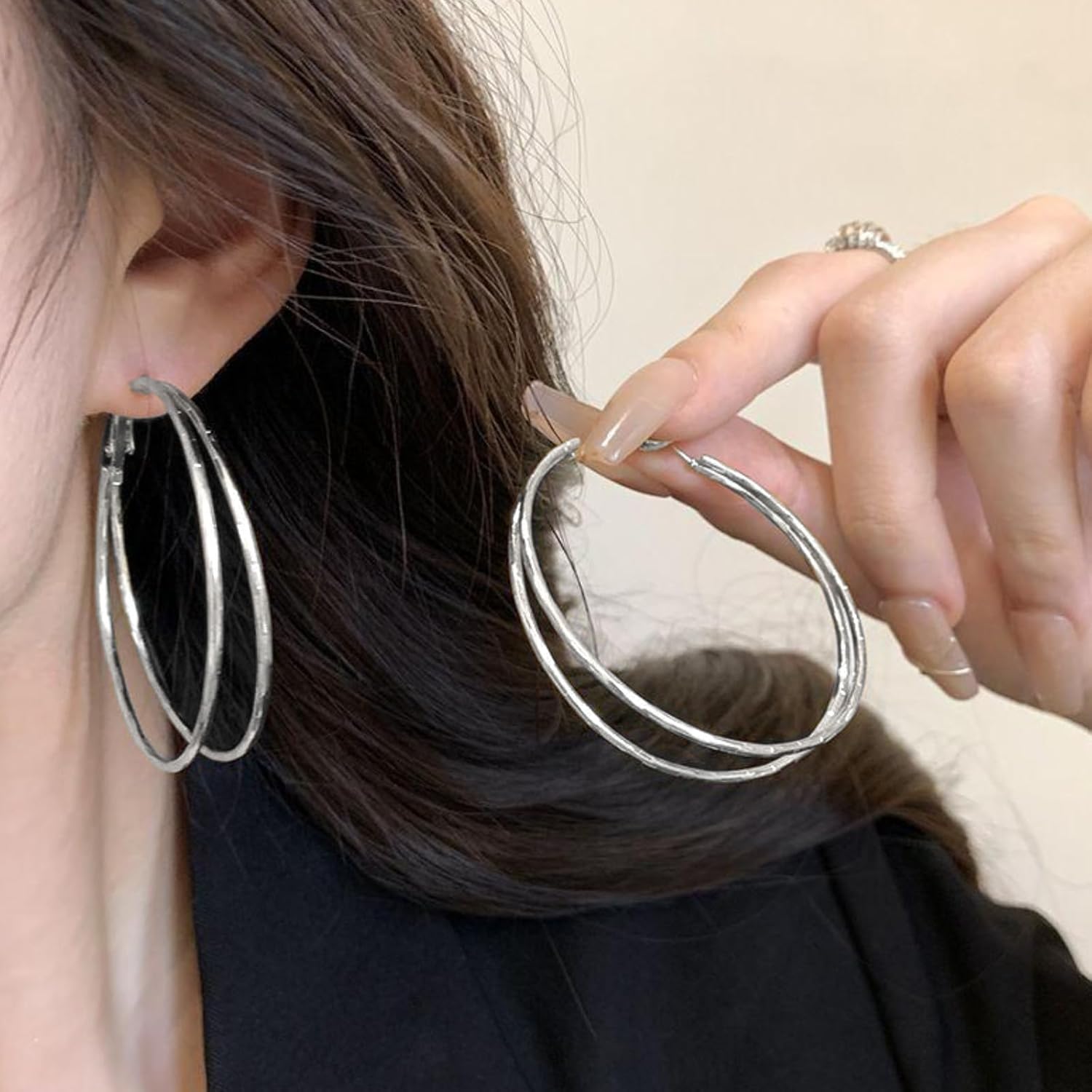 Double Hoop Earrings Large Silver Hoop Earrings Big Hoops Earring for Women Trendy Jewelry Gifts - Image 2
