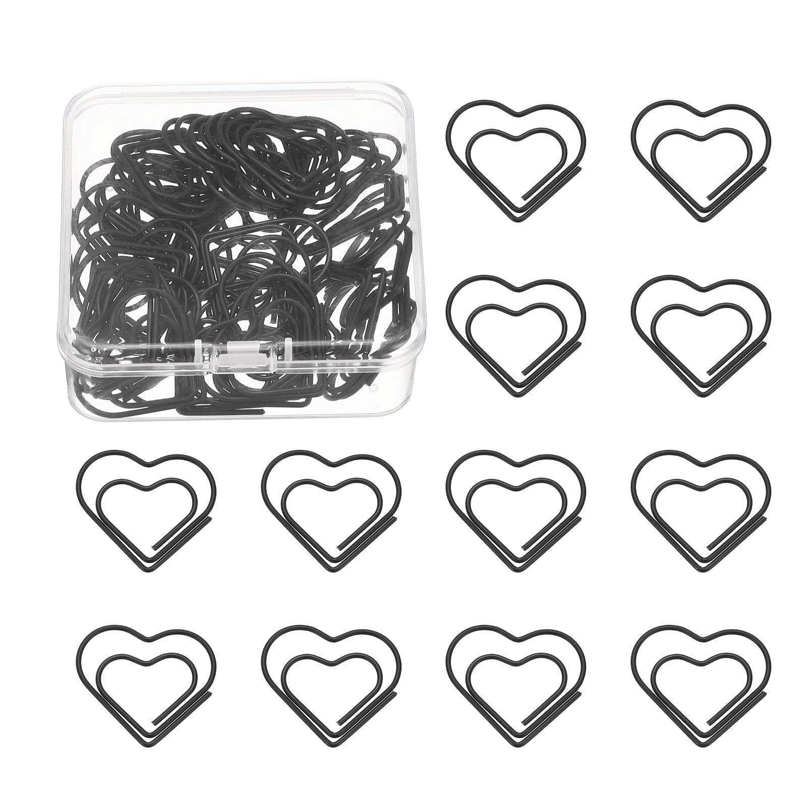 PATIKIL 50 Pcs Heart Shape Paper Clip, Metal Cute Small Paper Clamp Clips for Office Supplies Craft Scrapbook Document Note Sorting, Plastic Coating, Black โ image 1