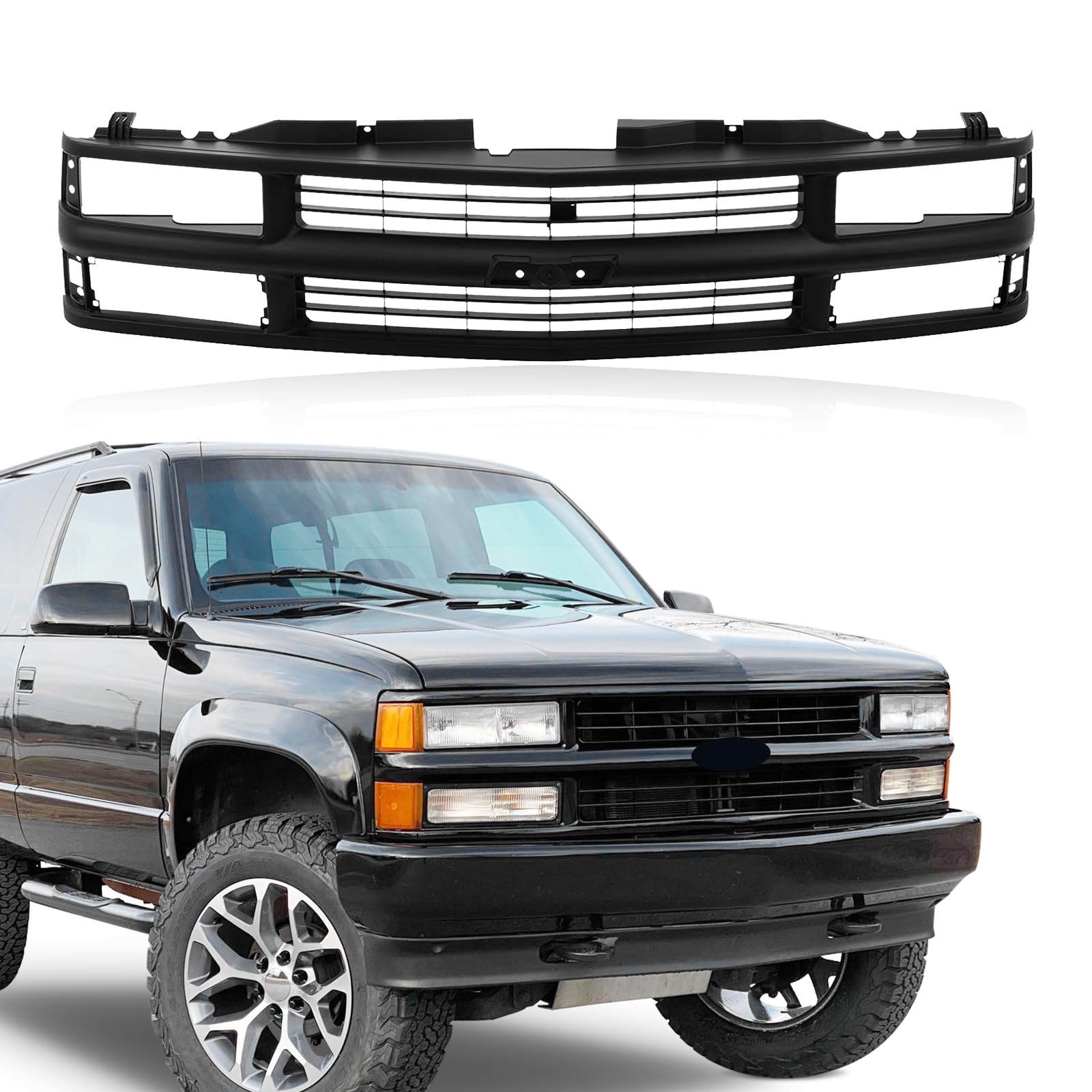CarPartsDepot Front Grille Black Frame With Insert Compatible With 1994-2000 Chevrolet Tahoe Blazer C/K 1500 2500 3500 w/Dual Headlight Hole