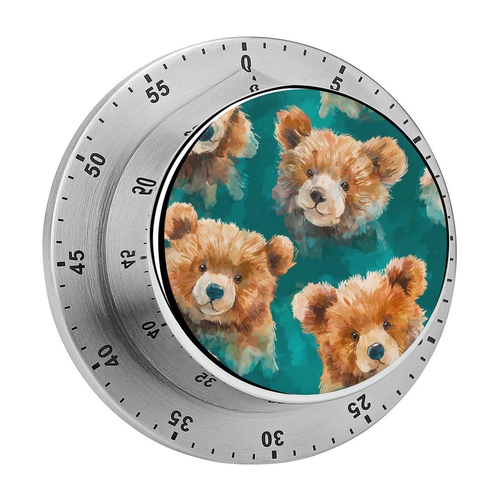 Watercolor Teddy Bears Mechanical Timer with Alarm for Kitchen Cooking Productivity Stainless Steel Timers