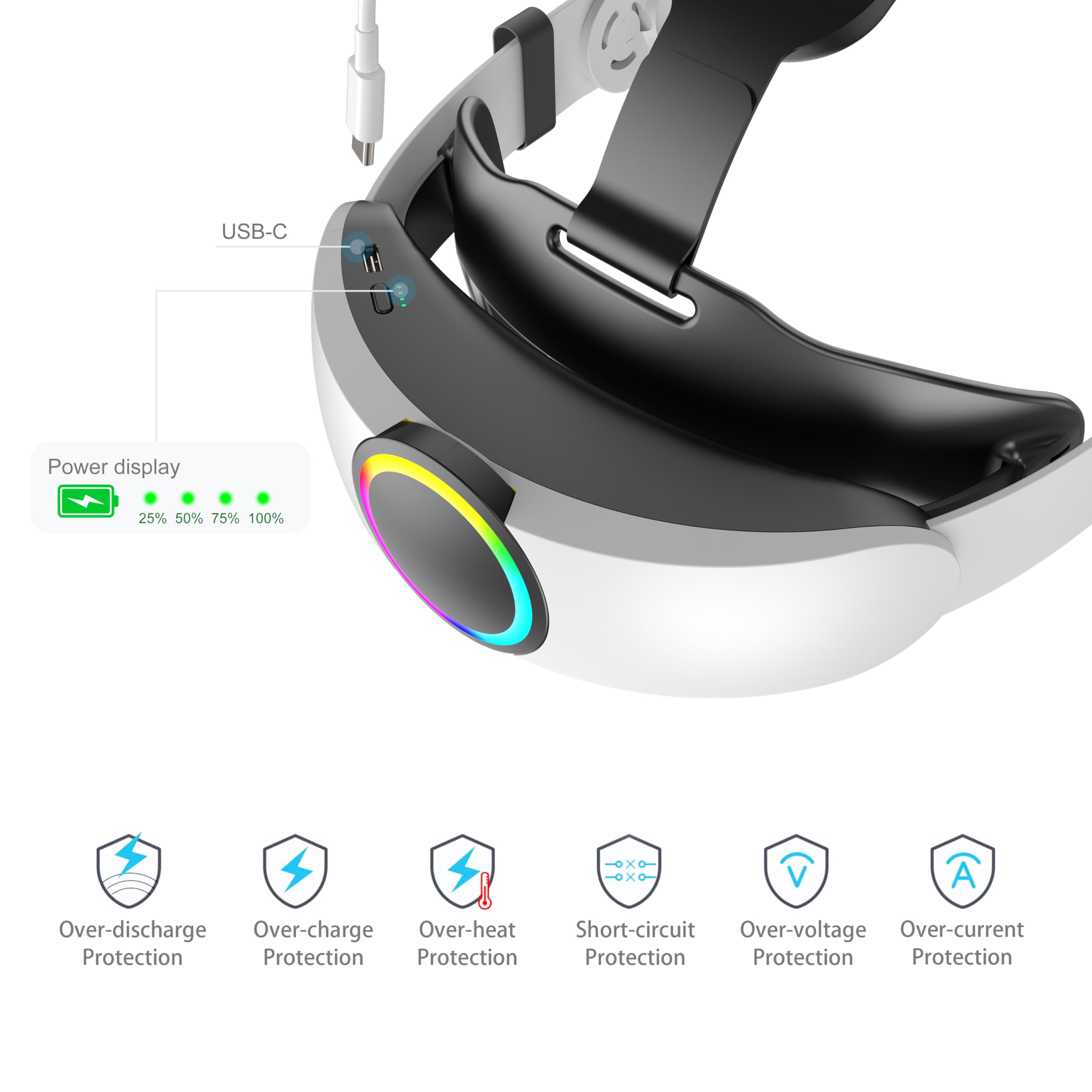Battery Head Strap Compatible with Meta Quest 3/Quest 3S,10000mAh Battery Pack, Extend Playtime and Enhanced Comfort,Reduce Facial Stress,Adjustable RGB Lighting